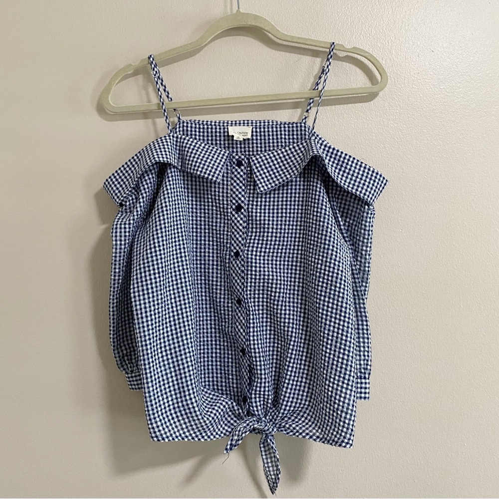 Anthropologie Caution to the Wind Gingham Cold Shoulder Top Size Small
